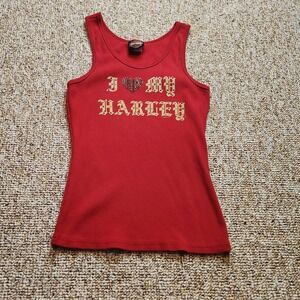 Harley-Davidson Tank Top | "I Love My Harley" Rhinestone Rocket | Red Women's M